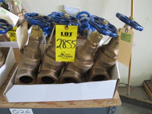 LOT (4) VALVES, GATE TYPE, 2-1/2" SIZE, 175 LB RATING, BRONZE MATERIAL, MALE THD X FEMALE THD CONNECTIONS, HOSE STYLE. WITH CAP AND CHAIN CONSTRUCTION. AMERICAN NATIONAL STANDARD HOSE THREADS ON MALE OUTLET, UL LISTED. PART # T-103-HC (W-51) LOADING & HANDLING FEE $5-